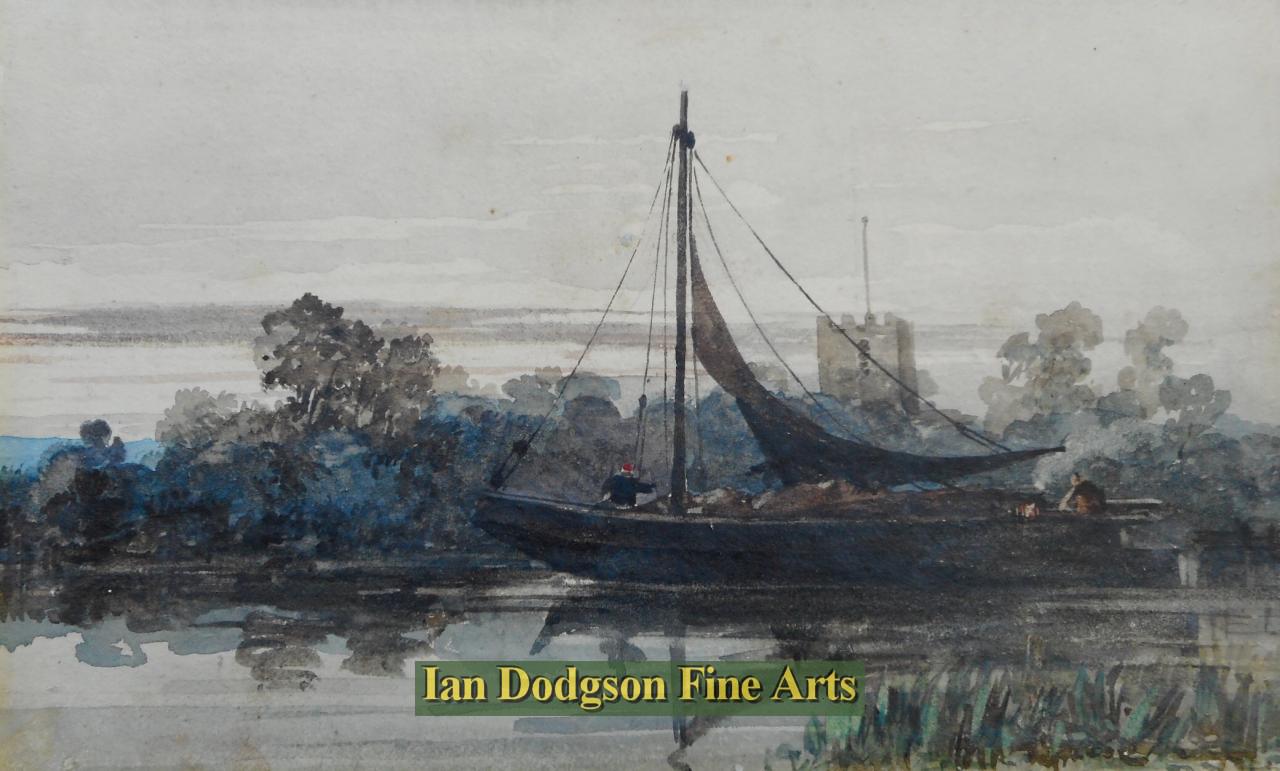 River scene with Barge by David Cox Snr