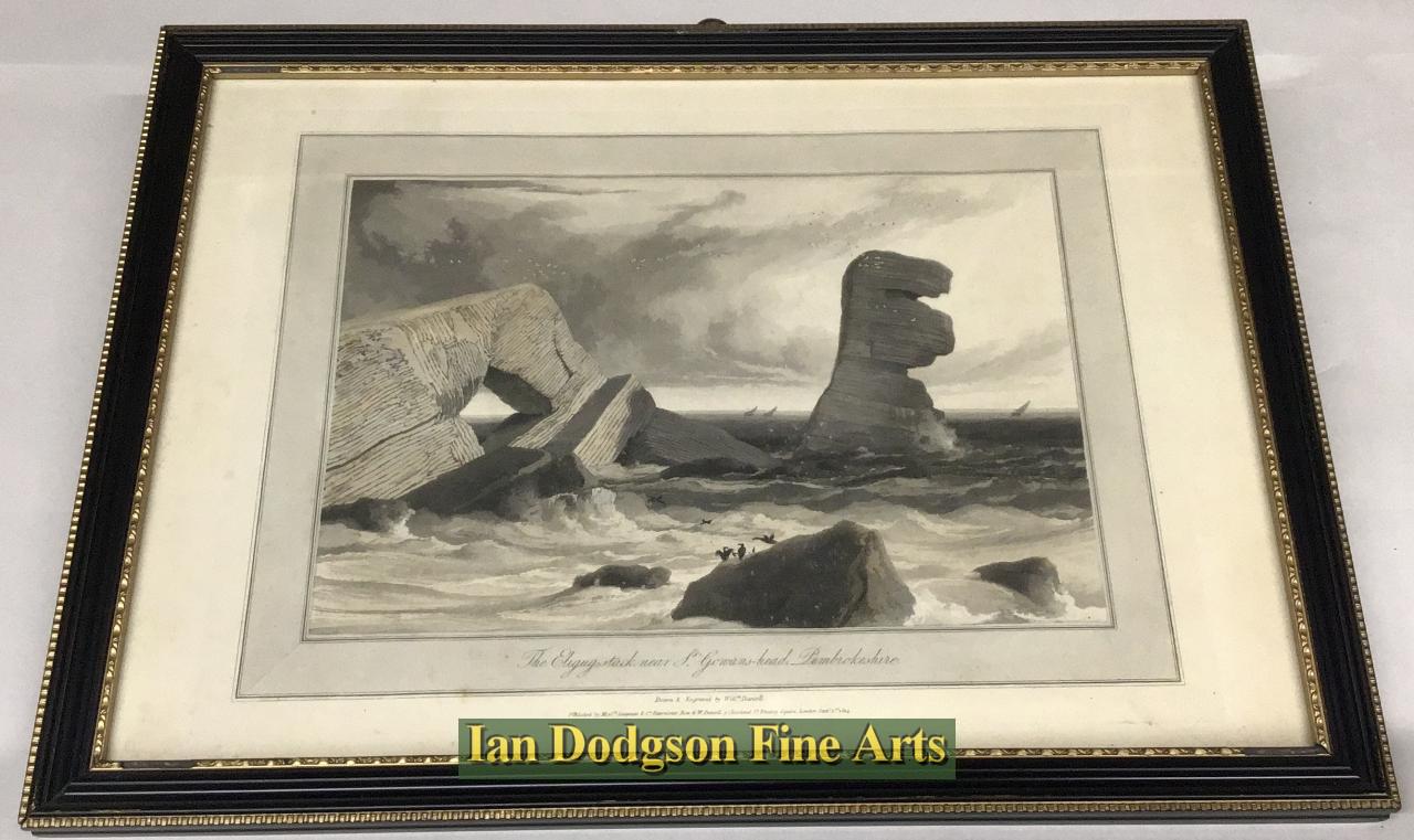 William Daniell - The Elegug Stack,st Govans head, Pembrokeshire Aquatint (c1815)